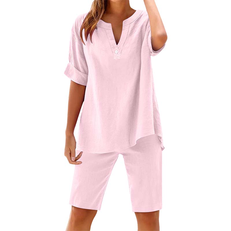 👕🩳 Lässiges Damen-Set: Einfarbiges Kurzarm-Oberteil & Shorts – bequem & luftig