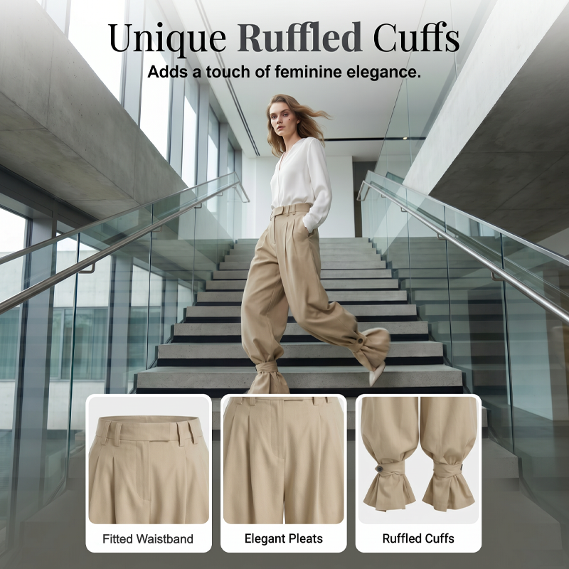 👖🎉 Damen Laternen-Hose mit Falten & Rüschenabschlüssen – Leicht & luftig – Perfekt für Sommer, Strand oder einen romantischen Boho-Look – feminin und bequem 🌸