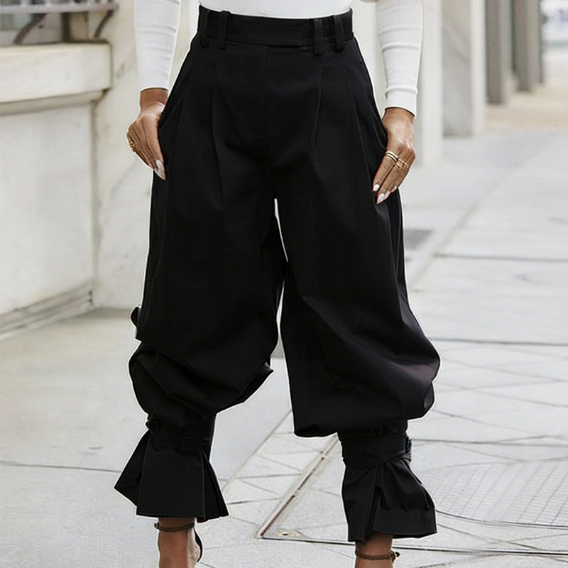 👖🎉 Damen Laternen-Hose mit Falten & Rüschenabschlüssen – Leicht & luftig – Perfekt für Sommer, Strand oder einen romantischen Boho-Look – feminin und bequem 🌸