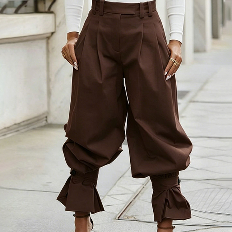 👖🎉 Damen Laternen-Hose mit Falten & Rüschenabschlüssen – Leicht & luftig – Perfekt für Sommer, Strand oder einen romantischen Boho-Look – feminin und bequem 🌸