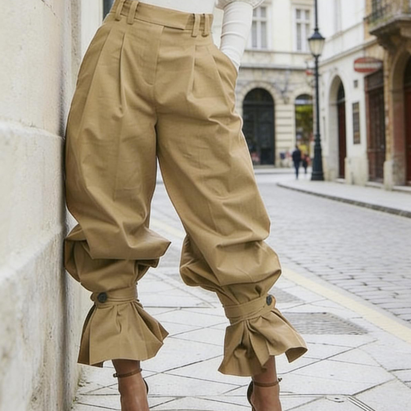 👖🎉 Damen Laternen-Hose mit Falten & Rüschenabschlüssen – Leicht & luftig – Perfekt für Sommer, Strand oder einen romantischen Boho-Look – feminin und bequem 🌸