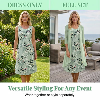 👗🌺 50% RABATT! Elegantes 2-teiliges Set aus Chiffonkleid und Strickjacke für Damen – Leicht, luftig & perfekt für festliche Anlässe & laue Sommerabende ✨