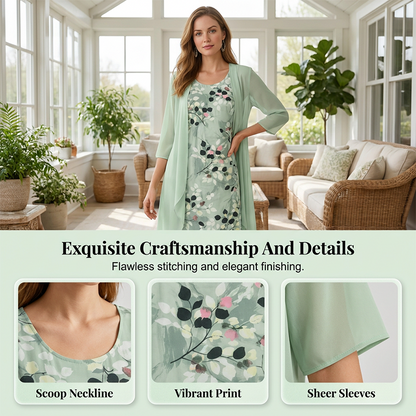 👗🌺 50% RABATT! Elegantes 2-teiliges Set aus Chiffonkleid und Strickjacke für Damen – Leicht, luftig & perfekt für festliche Anlässe & laue Sommerabende ✨