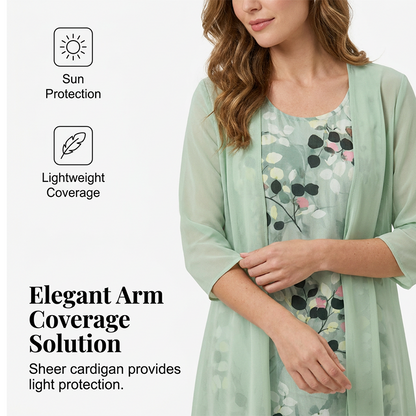 👗🌺 50% RABATT! Elegantes 2-teiliges Set aus Chiffonkleid und Strickjacke für Damen – Leicht, luftig & perfekt für festliche Anlässe & laue Sommerabende ✨