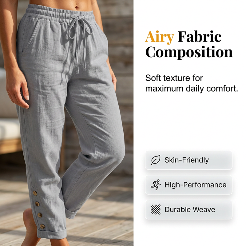🌺💥 NUR KURZE ZEIT 50% RABATT! Damen Freizeithose mit Taillen-Kordelzug & knöpfbarem Beinabschluss am Knöchel