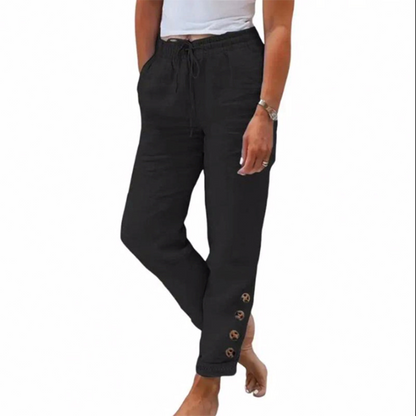 🌺💥 NUR KURZE ZEIT 50% RABATT! Damen Freizeithose mit Taillen-Kordelzug & knöpfbarem Beinabschluss am Knöchel