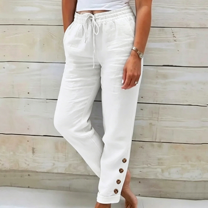 🌺💥 NUR KURZE ZEIT 50% RABATT! Damen Freizeithose mit Taillen-Kordelzug & knöpfbarem Beinabschluss am Knöchel