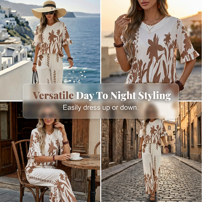 🌺Elegantes 2-teiliges Damen-Set: Oberteil und Hose mit Blumenmuster