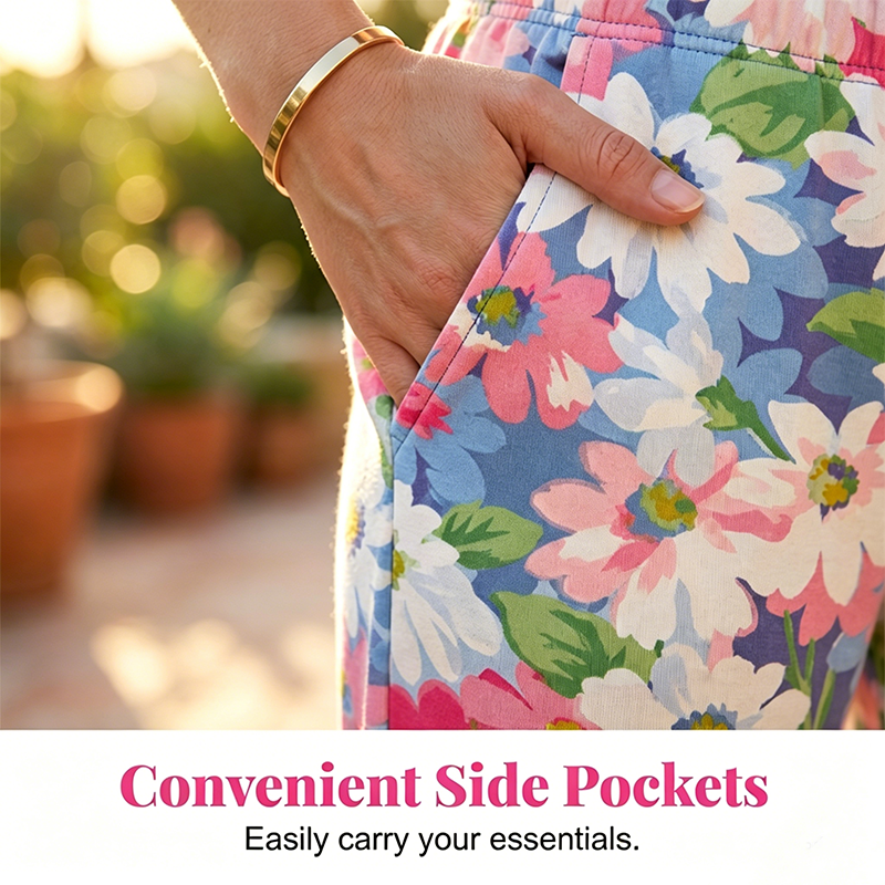 🌸 Sommerliche Blumenmuster-Hose mit elastischem Bund – lässig, stylisch & vielseitig kombinierbar