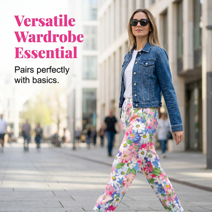 🌸 Sommerliche Blumenmuster-Hose mit elastischem Bund – lässig, stylisch & vielseitig kombinierbar