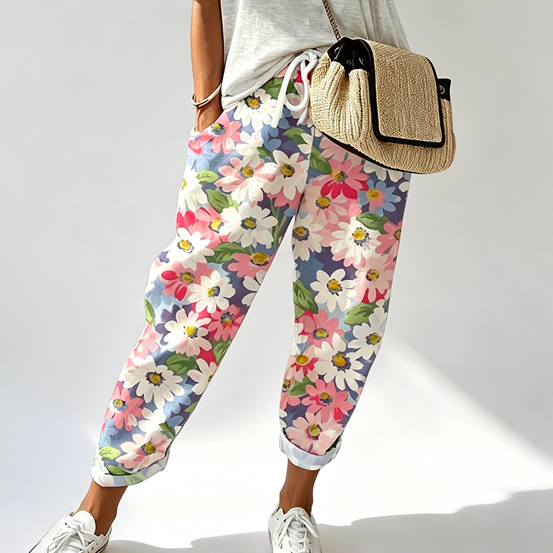 🌸 Sommerliche Blumenmuster-Hose mit elastischem Bund – lässig, stylisch & vielseitig kombinierbar