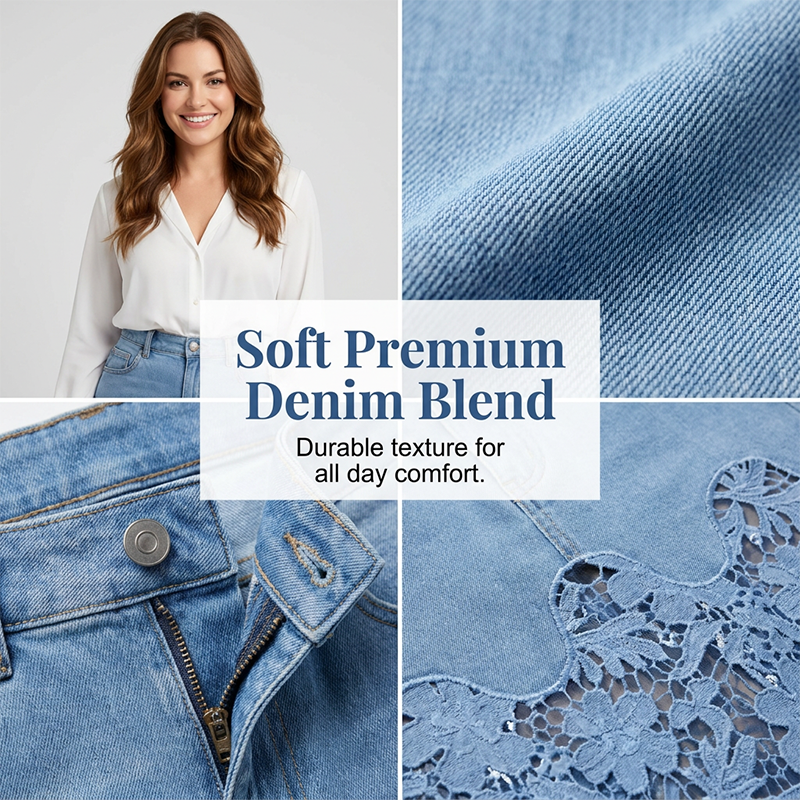 👗✨ 50% RABATT! Jeansrock für Damen mit durchbrochener Spitzenborte – Lässig, romantisch & perfekt für Sommer & Alltag 🌸