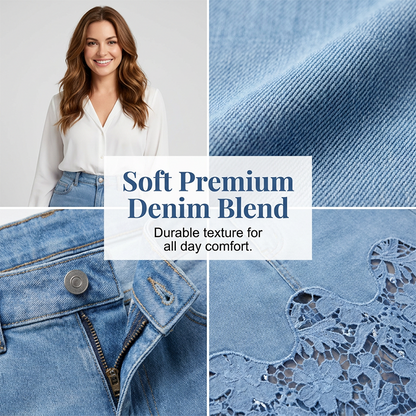 👗✨ 50% RABATT! Jeansrock für Damen mit durchbrochener Spitzenborte – Lässig, romantisch & perfekt für Sommer & Alltag 🌸