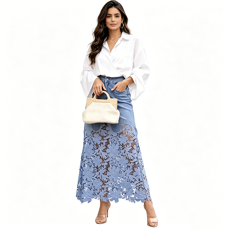 👗✨ 50% RABATT! Jeansrock für Damen mit durchbrochener Spitzenborte – Lässig, romantisch & perfekt für Sommer & Alltag 🌸