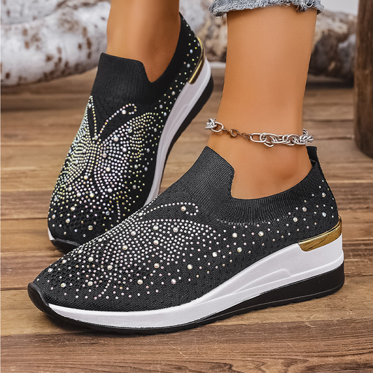 👟 Damen-Slip-On-Sneaker mit Strasssteinen & Schmetterlingsmotiv – glamouröser Look, bequem & einfach anzuziehen – perfekt für Alltag, Reisen & besondere Anlässe