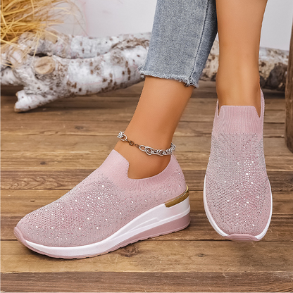 👟 Damen-Slip-On-Sneaker mit Strasssteinen & Schmetterlingsmotiv – glamouröser Look, bequem & einfach anzuziehen – perfekt für Alltag, Reisen & besondere Anlässe