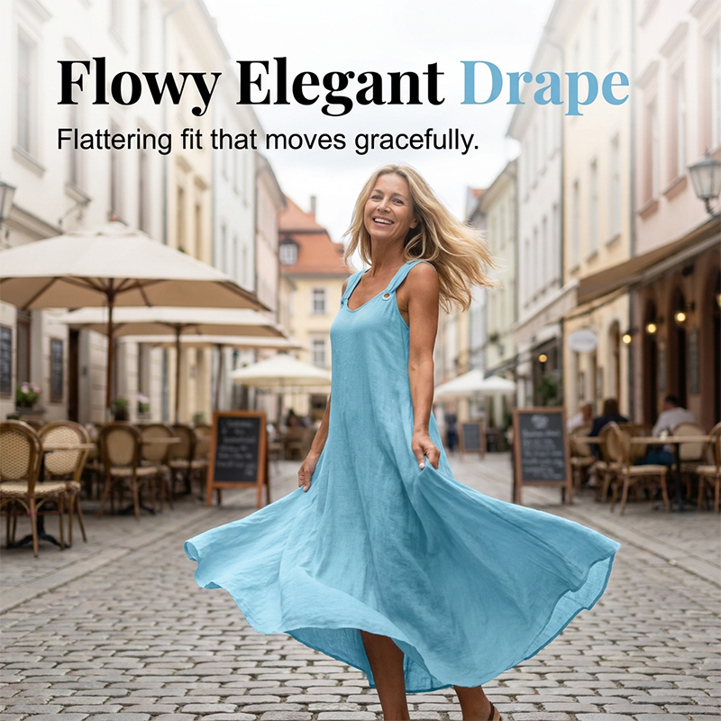 👗 Damen ärmelloses V-Ausschnitt Maxikleid mit Ringträgern – eleganter Look, luftiges Design & vielseitig kombinierbar