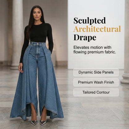 👖 Damen Hochtaillierte Weitbein-Jeans mit High-Low-Saum – moderner Look, figurschmeichelnd & vielseitig kombinierbar