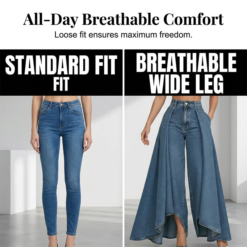 👖 Damen Hochtaillierte Weitbein-Jeans mit High-Low-Saum – moderner Look, figurschmeichelnd & vielseitig kombinierbar