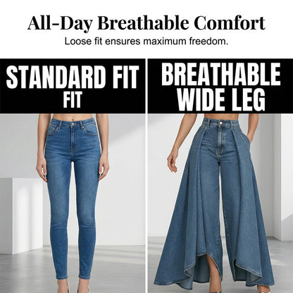 👖 Damen Hochtaillierte Weitbein-Jeans mit High-Low-Saum – moderner Look, figurschmeichelnd & vielseitig kombinierbar