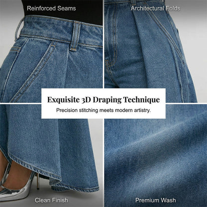 👖 Damen Hochtaillierte Weitbein-Jeans mit High-Low-Saum – moderner Look, figurschmeichelnd & vielseitig kombinierbar