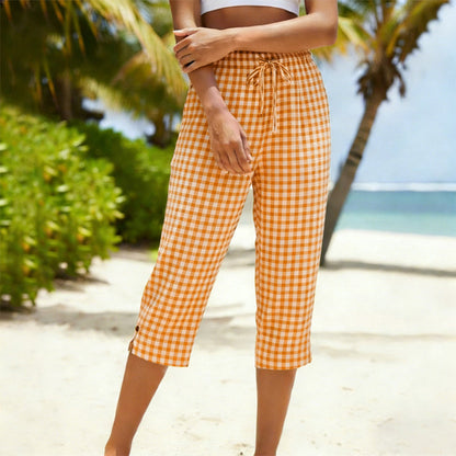 ⏰ 50% RABATT – Nur für kurze Zeit! 🌺Sommerliche Caprihose mit Karomuster für Damen
