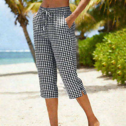 ⏰ 50% RABATT – Nur für kurze Zeit! 🌺Sommerliche Caprihose mit Karomuster für Damen