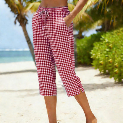 ⏰ 50% RABATT – Nur für kurze Zeit! 🌺Sommerliche Caprihose mit Karomuster für Damen
