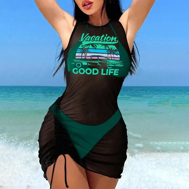 ☀️3-Piece Bikini Set with Graphic Cover-Up👙Summer Style, Comfort & Confidence – All In One!🌴