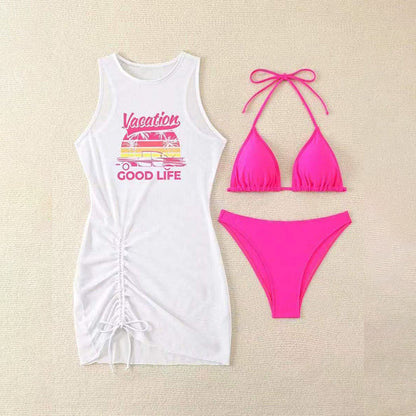 ☀️3-Piece Bikini Set with Graphic Cover-Up👙Summer Style, Comfort & Confidence – All In One!🌴