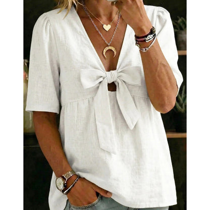👚 Damen V-Neck Top mit Bindeband & Schleife – feminin, vielseitig & perfekt für jeden Anlass