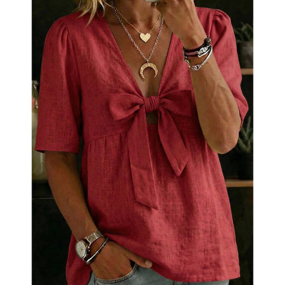 👚 Damen V-Neck Top mit Bindeband & Schleife – feminin, vielseitig & perfekt für jeden Anlass