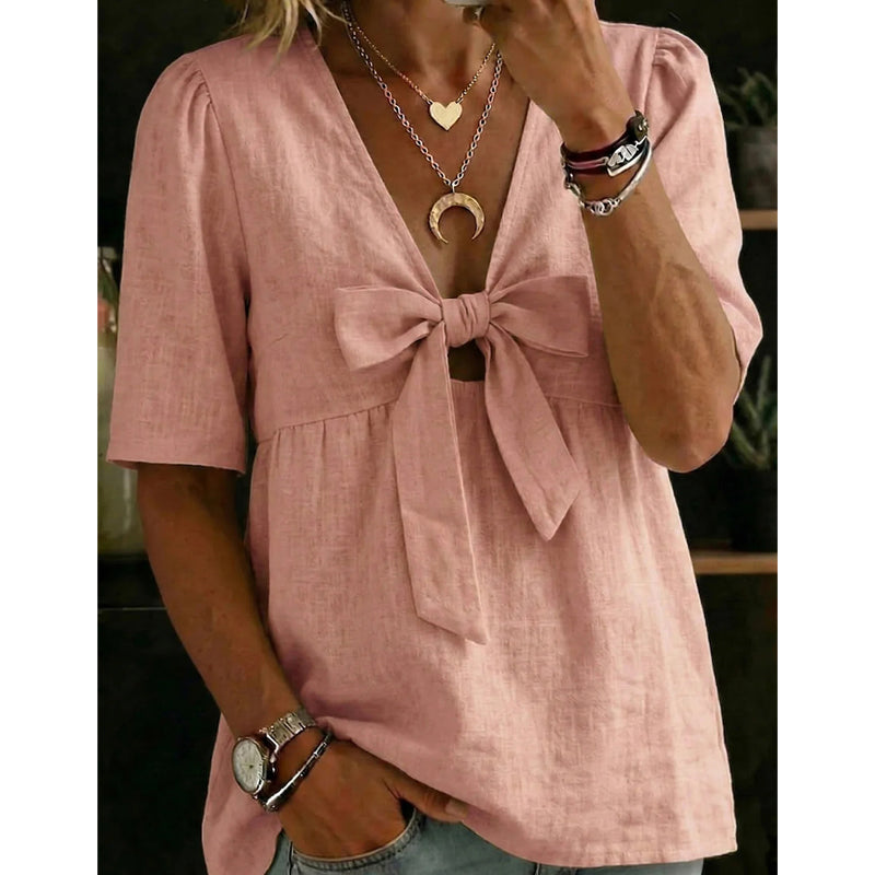 👚 Damen V-Neck Top mit Bindeband & Schleife – feminin, vielseitig & perfekt für jeden Anlass