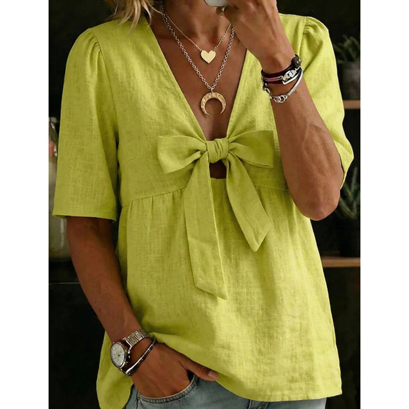 👚 Damen V-Neck Top mit Bindeband & Schleife – feminin, vielseitig & perfekt für jeden Anlass