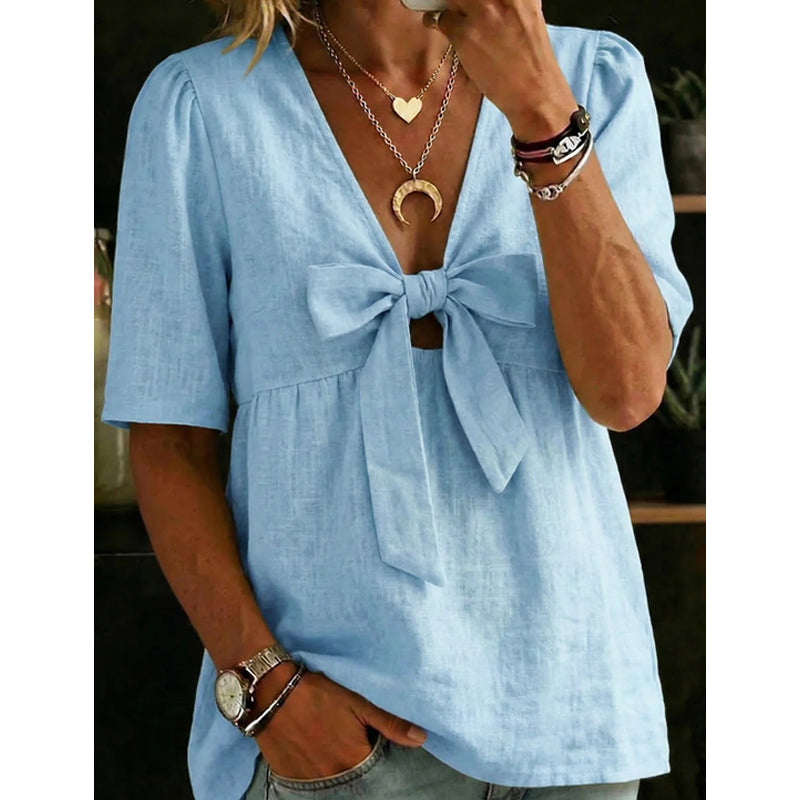 👚 Damen V-Neck Top mit Bindeband & Schleife – feminin, vielseitig & perfekt für jeden Anlass