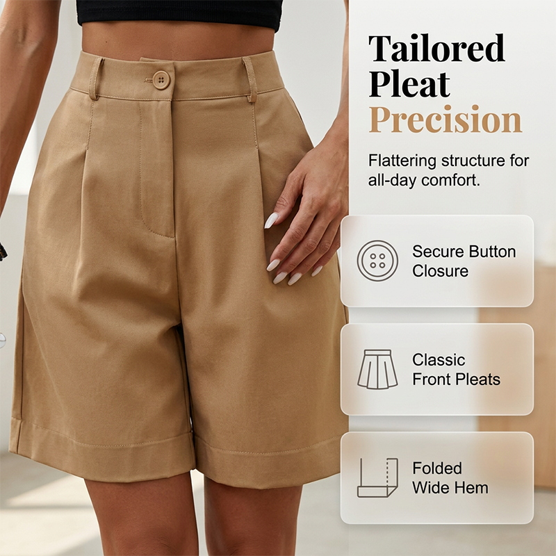 Women's High-Waist Pleated Shorts