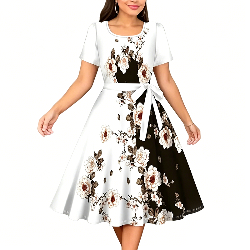 🔥 A-Linien-Kleid für Damen mit Blumenmuster – figurschmeichelnd, romantisch & vielseitig – perfekt für jeden Anlass