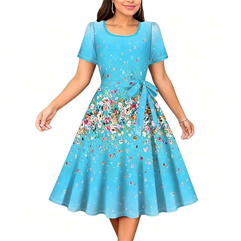 🔥 A-Linien-Kleid für Damen mit Blumenmuster – figurschmeichelnd, romantisch & vielseitig – perfekt für jeden Anlass