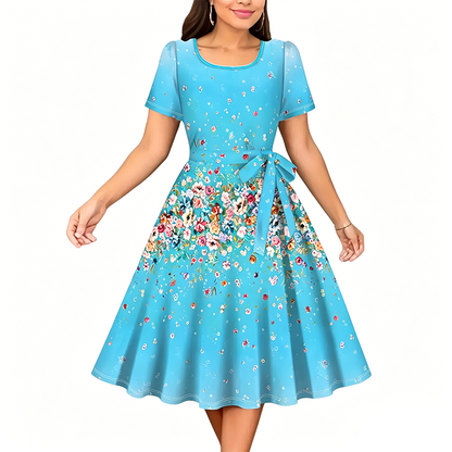 🔥 A-Linien-Kleid für Damen mit Blumenmuster – figurschmeichelnd, romantisch & vielseitig – perfekt für jeden Anlass