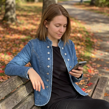 ✨ Jeans-Blazer mit Stehkragen & schmaler Passform – der perfekte Begleiter für einen eleganten, aber lässigen Look