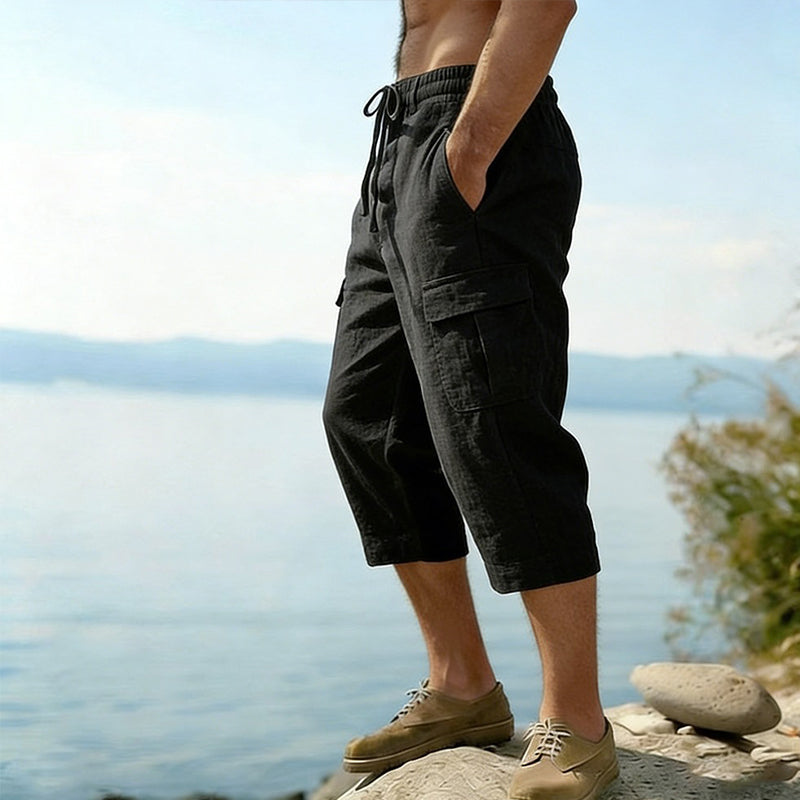 👖 Herren Leinen-Mischung Cargo Caprihosen – luftig, bequem & vielseitig – perfekt für Freizeit, Reisen & Alltag