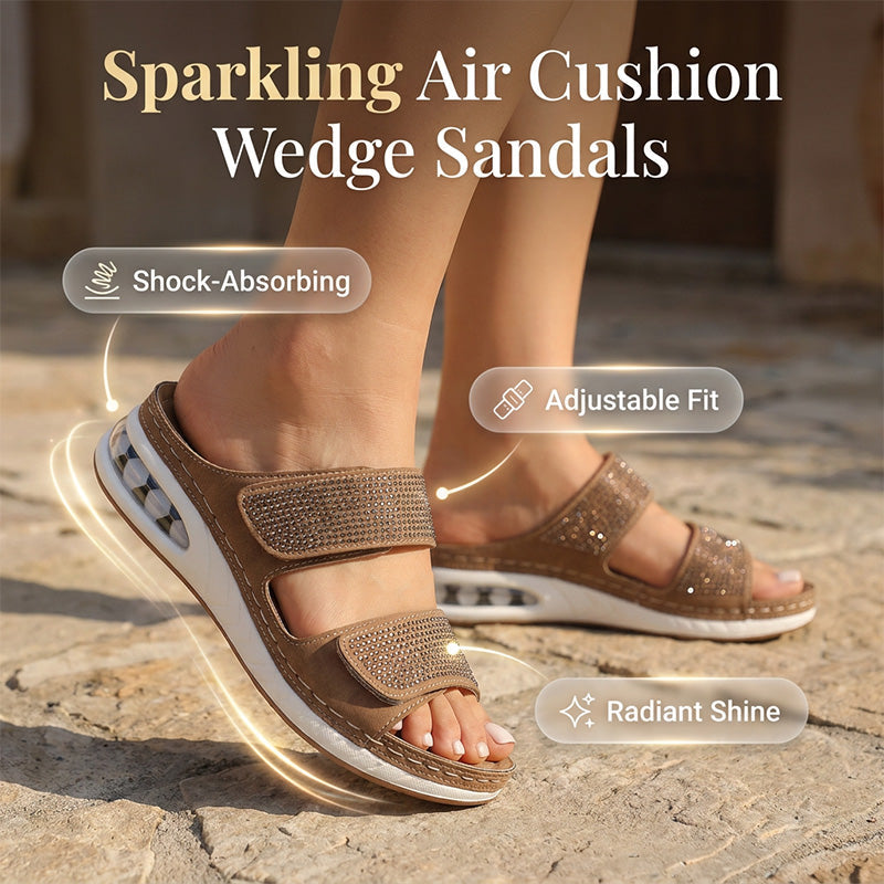 Damen-Sandalen mit Keilabsatz und funkelnden Strasssteinen