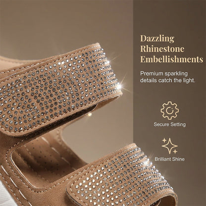 Damen-Sandalen mit Keilabsatz und funkelnden Strasssteinen