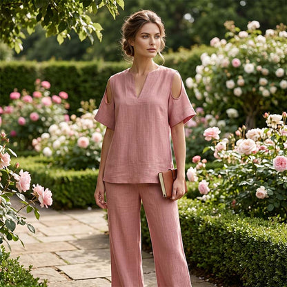 Unifarbenes Outfit aus Tunika und Hose mit lockerer Passform