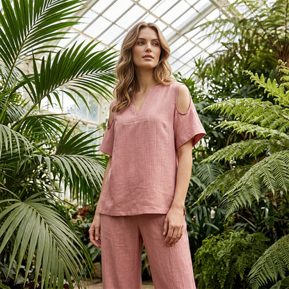 Unifarbenes Outfit aus Tunika und Hose mit lockerer Passform