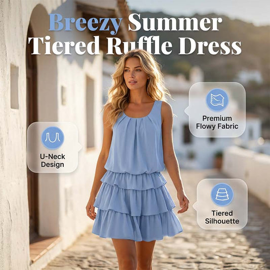 ✨ Sommerkleid mit Rüschenstufen & U-Ausschnitt – figurschmeichelnd, knitterarm & leicht zu kombinieren