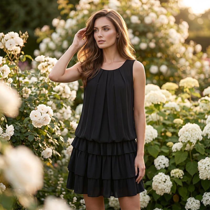 ✨ Sommerkleid mit Rüschenstufen & U-Ausschnitt – figurschmeichelnd, knitterarm & leicht zu kombinieren