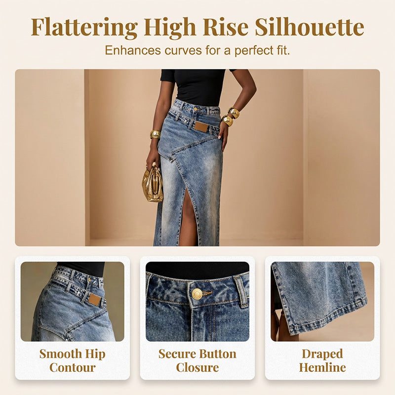 🔥 NEU + 50% RABATT + 50.000+ verkauft 🔥✨Damen Denim-Maxirock mit mehrlagiger Taille