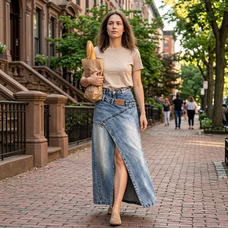 🔥 NEU + 50% RABATT + 50.000+ verkauft 🔥✨Damen Denim-Maxirock mit mehrlagiger Taille