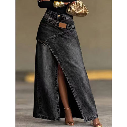 🔥 NEU + 50% RABATT + 50.000+ verkauft 🔥✨Damen Denim-Maxirock mit mehrlagiger Taille
